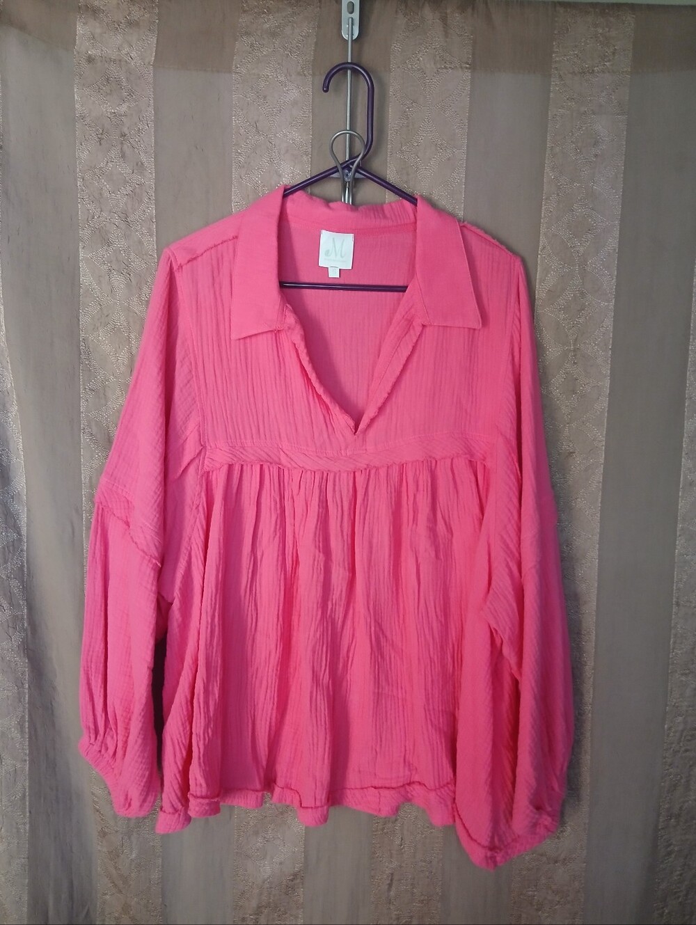 💎 Shop The Mint Women's Top Love Life Fuchsia Pink Babydoll Blouse Gauzy